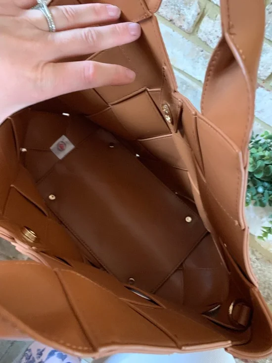 Woven Top-Handle Women’s Tote Bag in Cognac - Picture 5 of 10